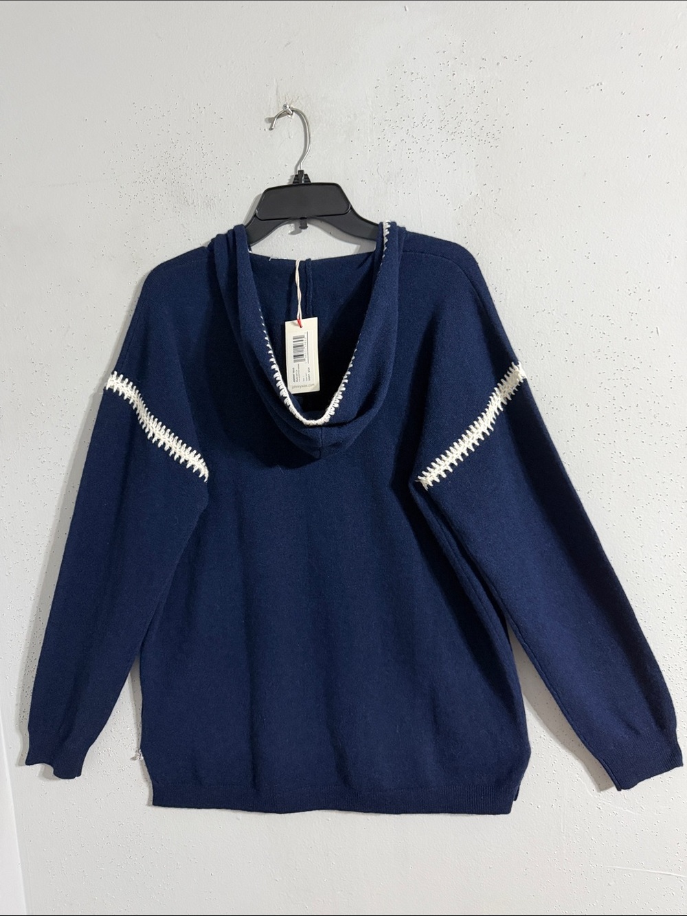 WOOL 70% 30% CASHMERE Women's Navy Hooded Knit Sweater